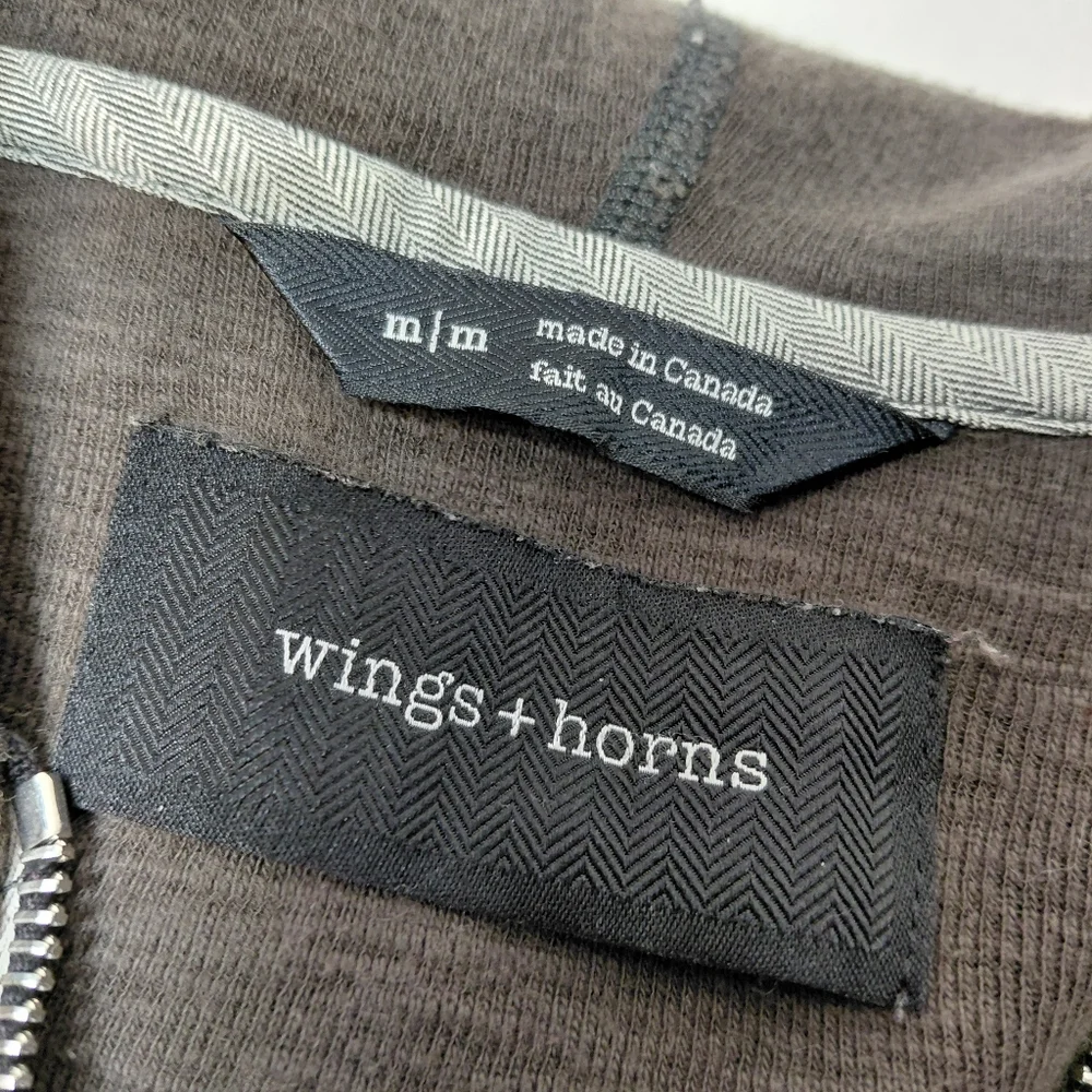 Wings + Horns Hooded‎ Dark Gray Zip-Up Jacket 100% Cotton Men's Size Medium